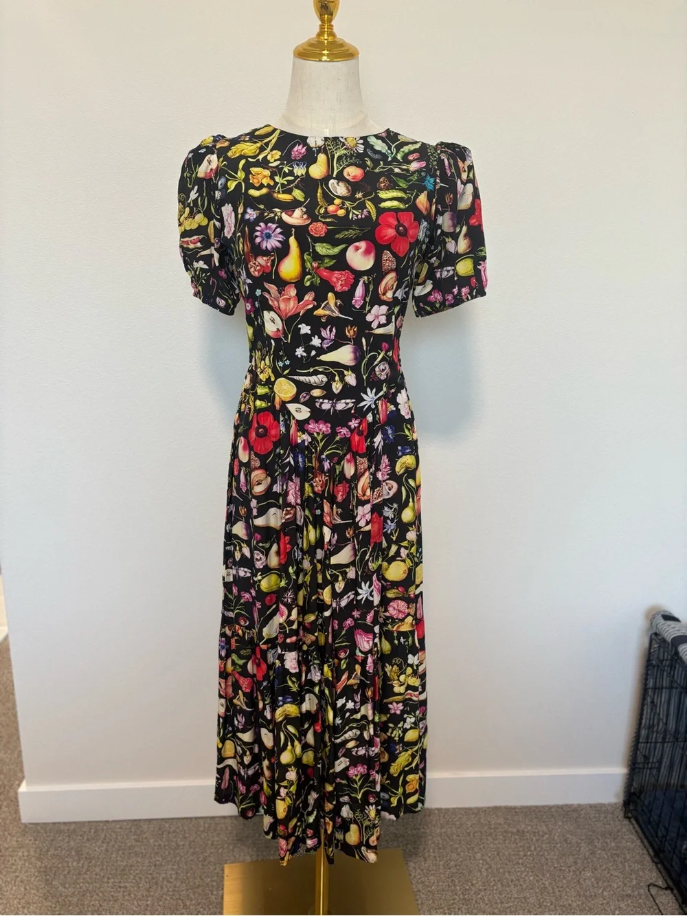 Samantha Pleet Black Maxi Dress with Bright Floral & Fruit Print - Picture 1 of 6